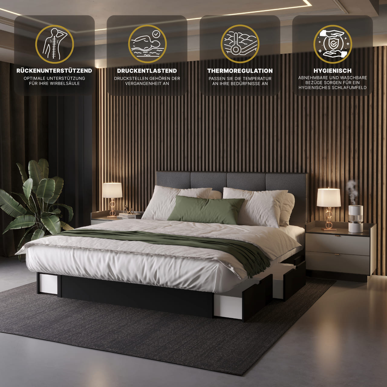 Klassisches Wasserbett mit Stauraum