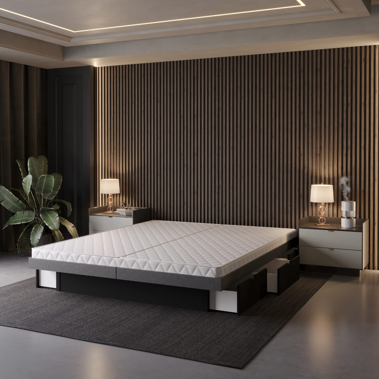 Split-Bettrahmen Wasserbett mit Stauraum