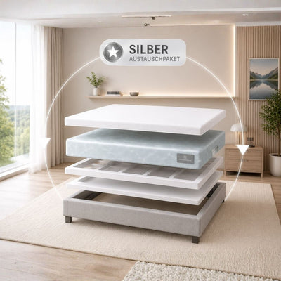 Silber Wasserbett Austauschpaket von OCEANDREAMS mit neuer Wassermatratze, Tencel-Bezug, Sicherheitswanne und Schaumrahmen für die Erneuerung eines Wasserbetts