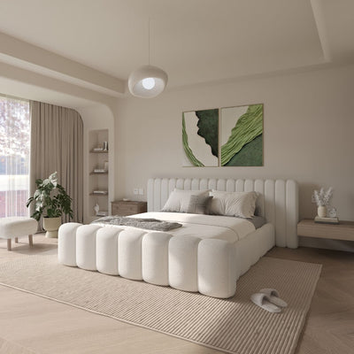 Monaco Moon Polsteroptik Wasserbett von OCEANDREAMS – Luxusdesign mit Wellenstruktur in Weiß