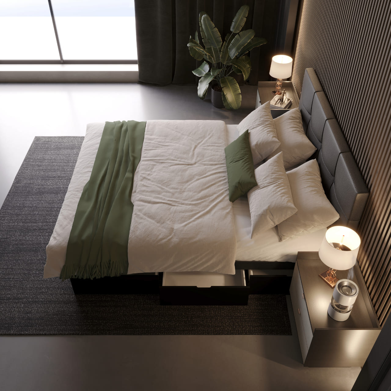 Split-Bettrahmen Wasserbett mit Stauraum